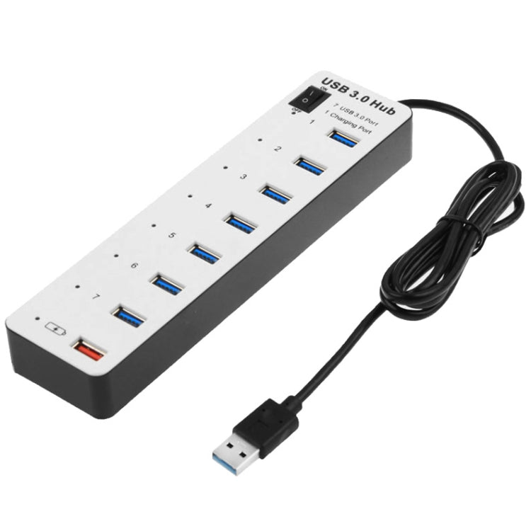 7 Port USB 3.0 + 1 Port Fast Charging Hub with ON/OFF Switch (BYL-3012)(White)