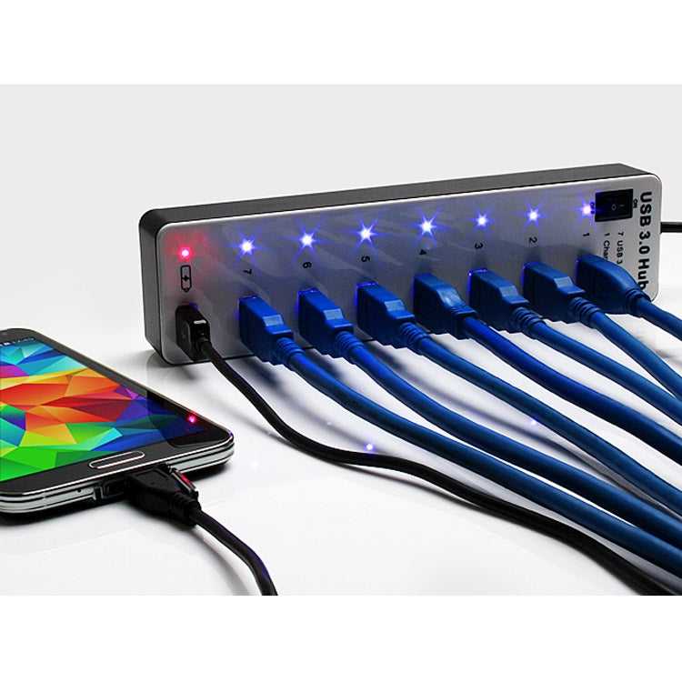 7 Port USB 3.0 + 1 Port Fast Charging Hub with ON/OFF Switch (BYL-3012)(White)