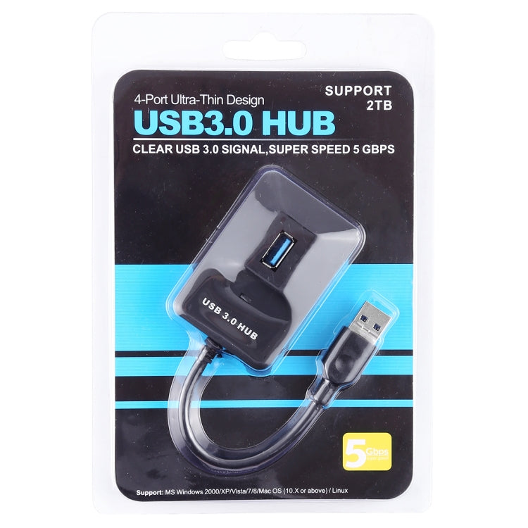 5Gbps Super Speed 4 Ports USB 3.0 HUB Adapter, Cable Length: 15cm(Black)