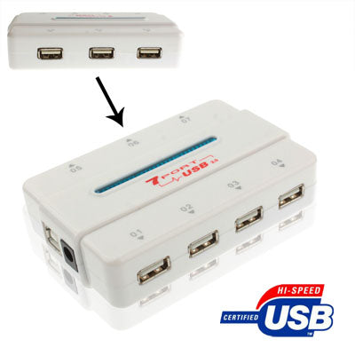 Hi-speed 7-Ports USB 2.0 HUB, Plug and Play (White)