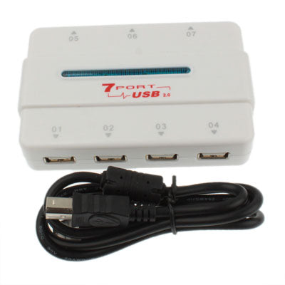 Hi-speed 7-Ports USB 2.0 HUB, Plug and Play (White)