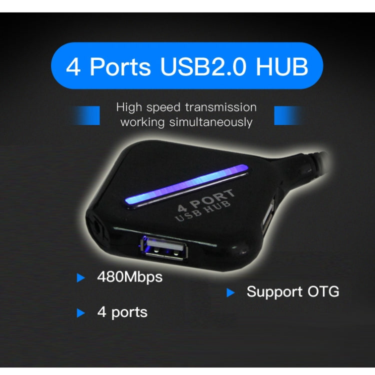 High Speed 480Mbps 4 Ports USB 2.0 HUB Portable USB Splitter with Blue Indicator
