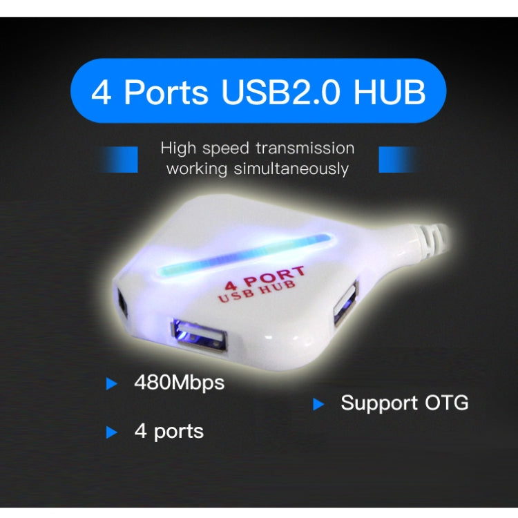 High Speed 480Mbps 4 Ports USB 2.0 HUB Portable USB Splitter with Blue Indicator
