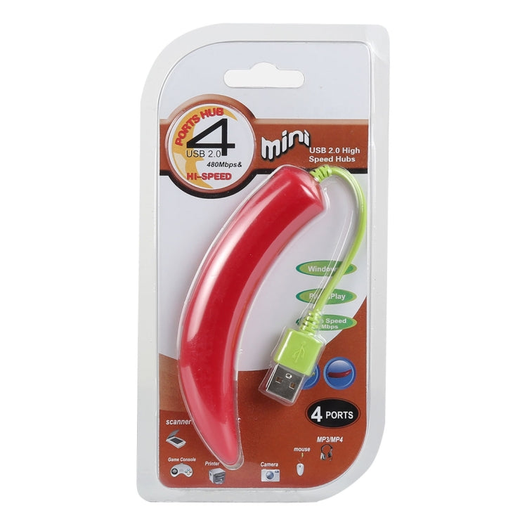 Chili Style 4-Port USB 2.0 HUB, 480Mbps High-Speed, Plug and Play(Red)