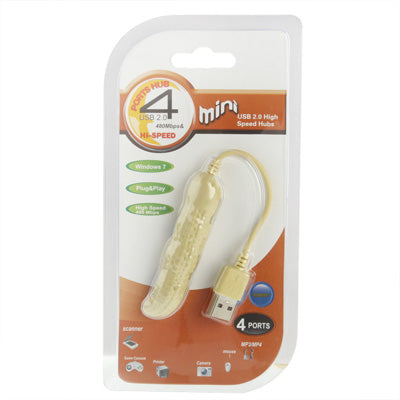 Peanut Style Hi-Speed 480Mbps 4-Port USB 2.0/1.1 Hub(Yellow)