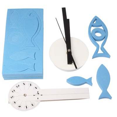 Novelty DIY Clock Modern Art Design Wall Clock Timepiece with Foam Fish Markers Home Decor(Blue)
