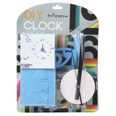 Novelty DIY Clock Modern Art Design Wall Clock Timepiece with Foam Fish Markers Home Decor(Blue)