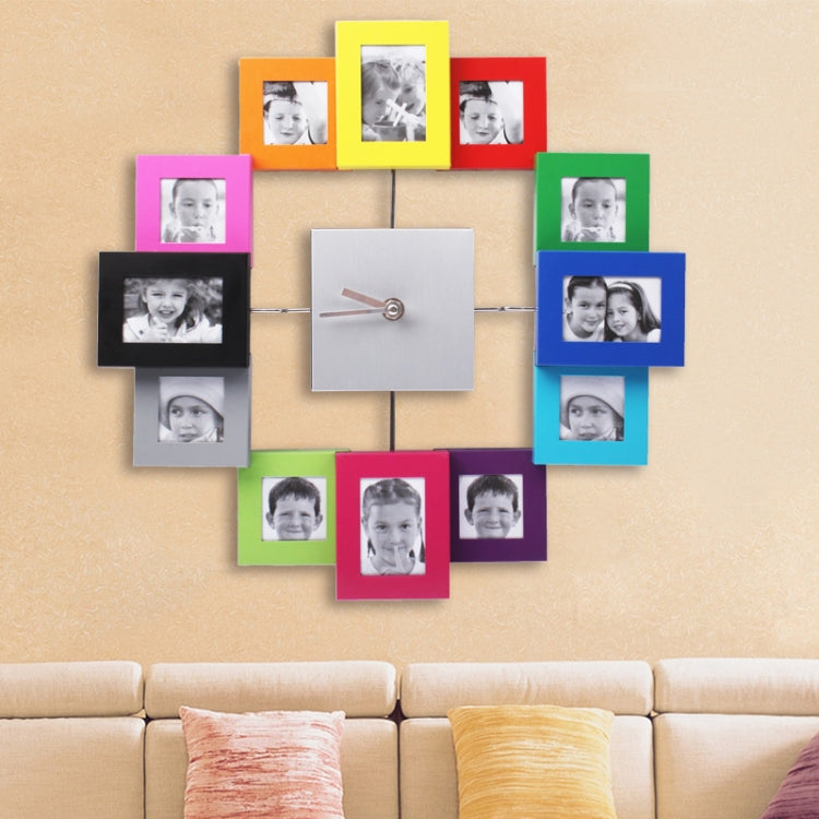 Stylish Aluminum Alloy Photo Frame Wall Clock / 12 Multi Photo Picture Frame & Time Wall Clock