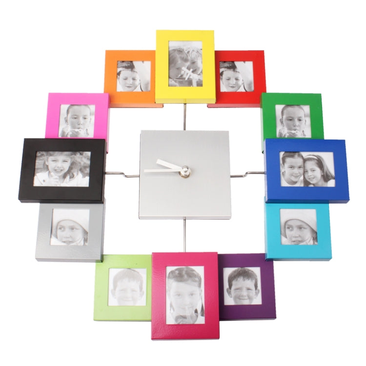 Stylish Aluminum Alloy Photo Frame Wall Clock / 12 Multi Photo Picture Frame & Time Wall Clock