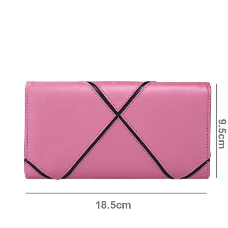 Fashion 2-fold Hit Color Stitching PU Leather Wallet(Magenta)