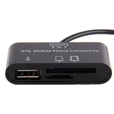 Card Reader + HUB for OTG Mobile Phone, Support SD / MMC / TF Card(Black)