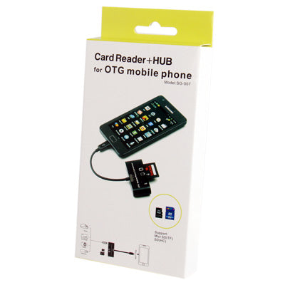 Card Reader + HUB for OTG Mobile Phone, Support SD / MMC / TF Card(Black)