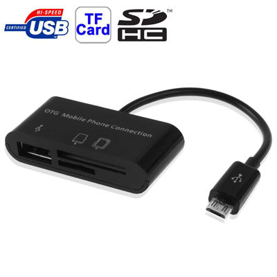USB 2.0 OTG Card Reader Connection Kit for Galaxy S IV / i9500 Galaxy S III / i9300 / Galaxy Note / i9220 / Galaxy S II / i9100, Support SD / TF Card(Black)