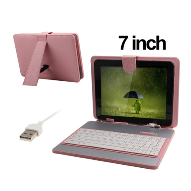 7 inch Universal Tablet PC Leather Tablet Case with USB Plastic Keyboard / Holder(Pink)