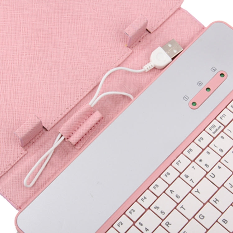 7 inch Universal Tablet PC Leather Tablet Case with USB Plastic Keyboard / Holder(Pink)