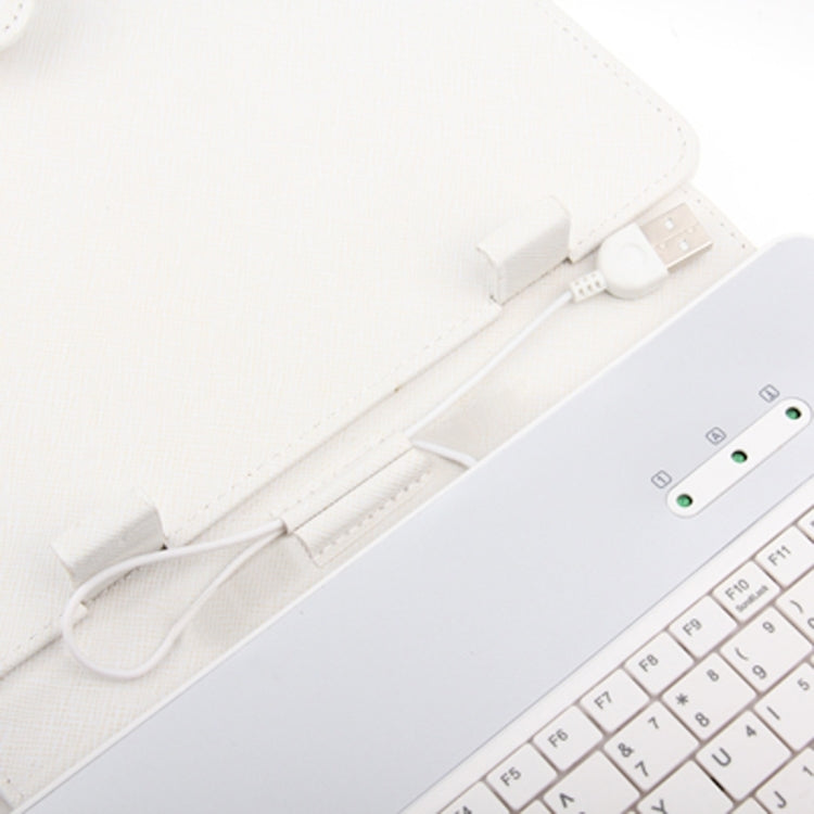 7 inch Universal Tablet PC Leather Tablet Case with USB Plastic Keyboard(White)