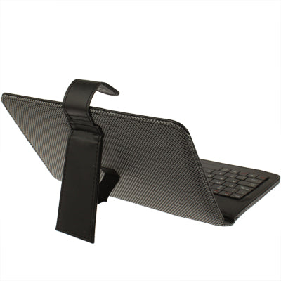 7 inch Universal Tablet PC Gird Texture Leather Tablet Case with Mini USB Plastic Keyboard / Holder(Black)