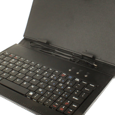 7 inch Universal Tablet PC Gird Texture Leather Tablet Case with Mini USB Plastic Keyboard / Holder(Black)