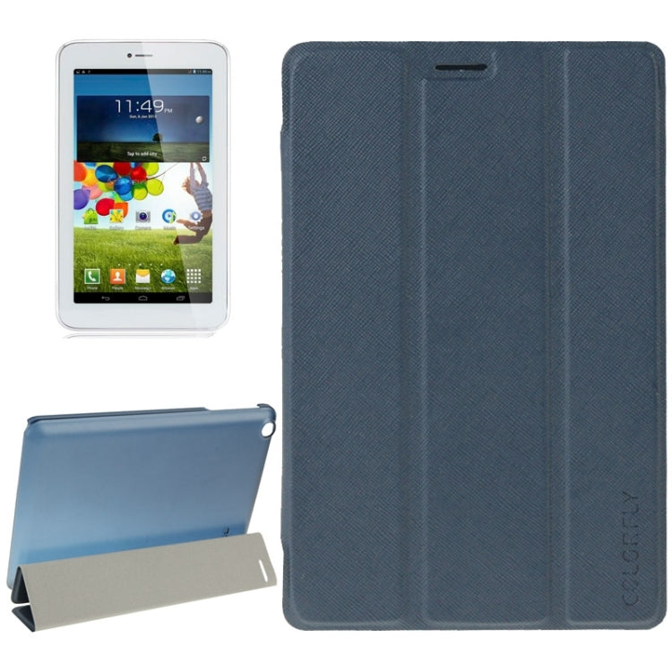 Cross Texture Thin Leather Case with Holder for Colorfly G708 Octa-core (S-WMC-1896)(Dark Blue)