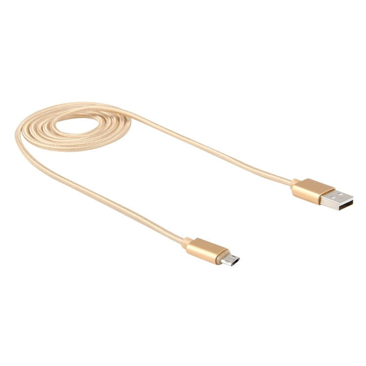 1m Woven Style Metal Head Micro USB with Both Sides to USB Data / Charger Cable for Galaxy S7 / S6 / S6 edge / S6 edge+, HTC, Sony(Gold)