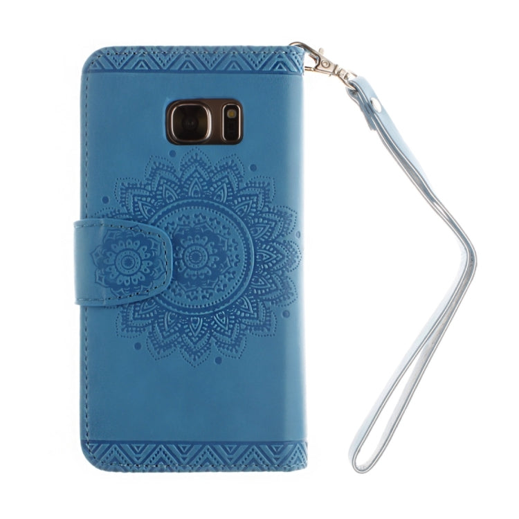 For Galaxy S7 Edge / G935 Embossed Floral Pattern Horizontal Flip Leather Case with Card Slots & Holder & Lanyard