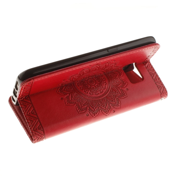 For Galaxy S7 Edge / G935 Embossed Floral Pattern Horizontal Flip Leather Case with Card Slots & Holder & Lanyard