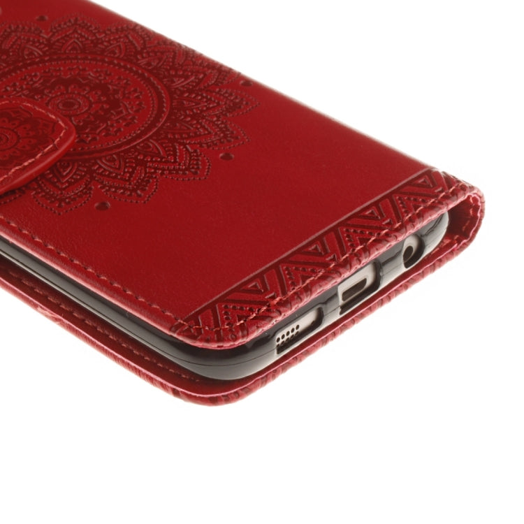 For Galaxy S7 Edge / G935 Embossed Floral Pattern Horizontal Flip Leather Case with Card Slots & Holder & Lanyard