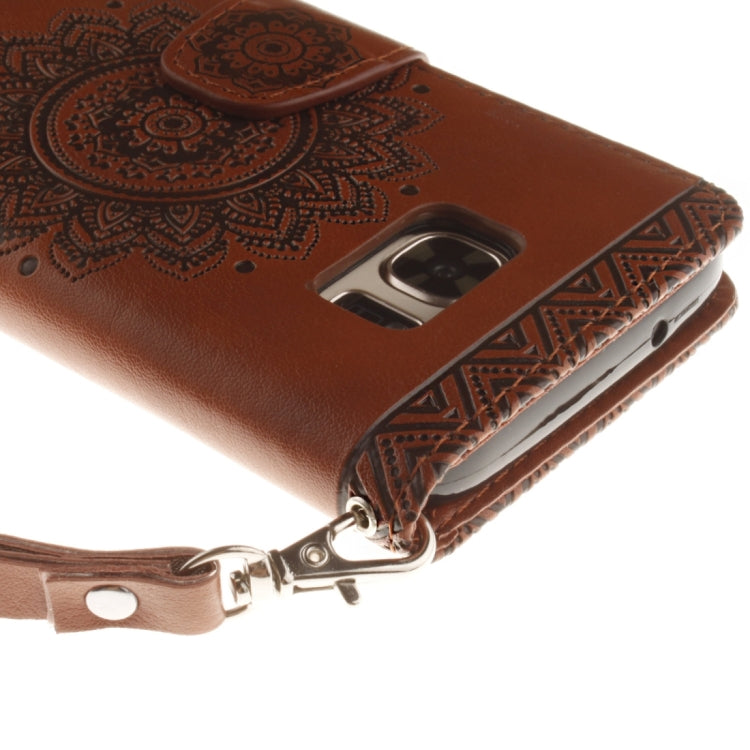 For Galaxy S7 Edge / G935 Embossed Floral Pattern Horizontal Flip Leather Case with Card Slots & Holder & Lanyard