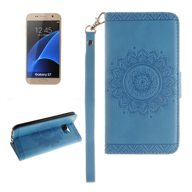 For Galaxy S7 / G930 Embossed Floral Pattern Horizontal Flip Leather Case with Card Slots & Holder & Lanyard