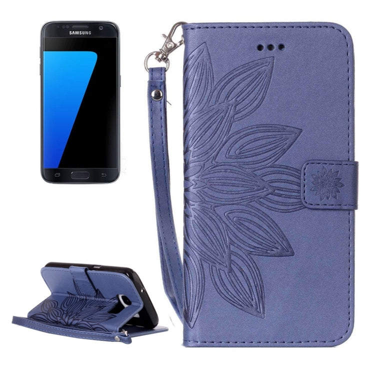For Galaxy S7 / G930 Crazy Horse Texture Half Flower Printing Horizontal Flip Leather Case with Holder & Card Slots & Wallet & Lanyard