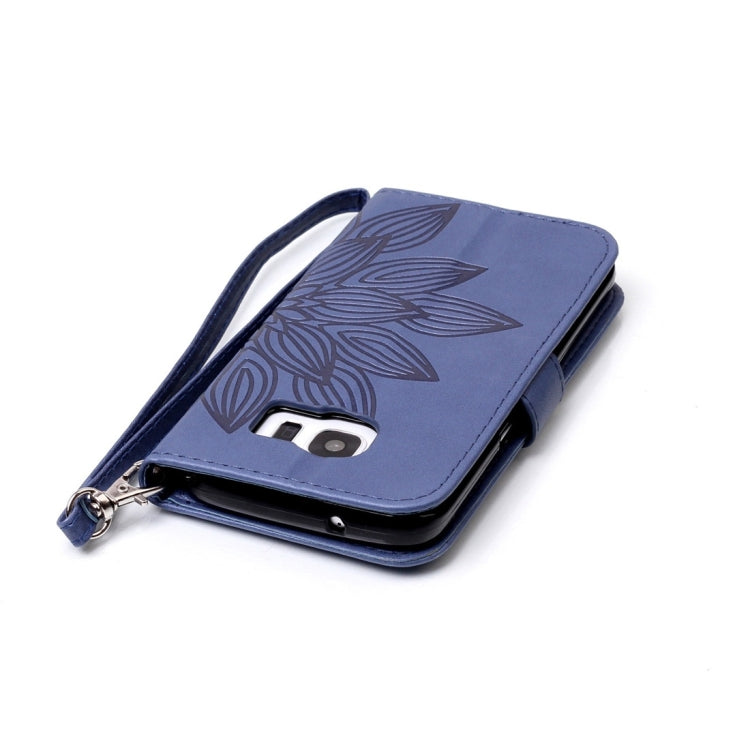 For Galaxy S7 / G930 Crazy Horse Texture Half Flower Printing Horizontal Flip Leather Case with Holder & Card Slots & Wallet & Lanyard