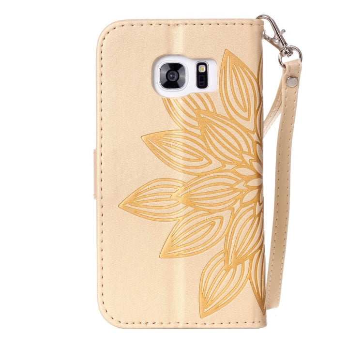 For Galaxy S7 / G930 Crazy Horse Texture Half Flower Printing Horizontal Flip Leather Case with Holder & Card Slots & Wallet & Lanyard