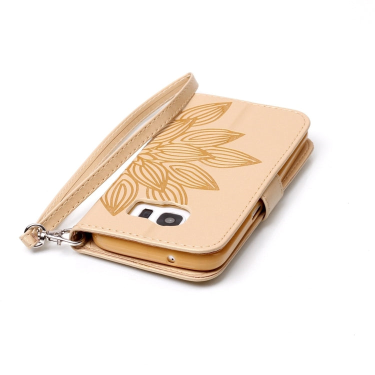 For Galaxy S7 / G930 Crazy Horse Texture Half Flower Printing Horizontal Flip Leather Case with Holder & Card Slots & Wallet & Lanyard