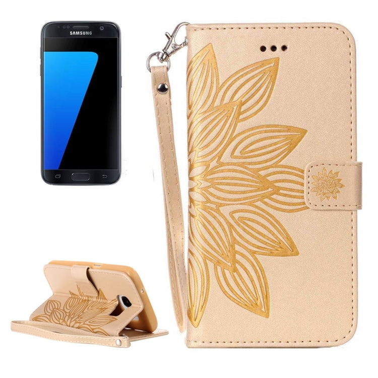 For Galaxy S7 / G930 Crazy Horse Texture Half Flower Printing Horizontal Flip Leather Case with Holder & Card Slots & Wallet & Lanyard