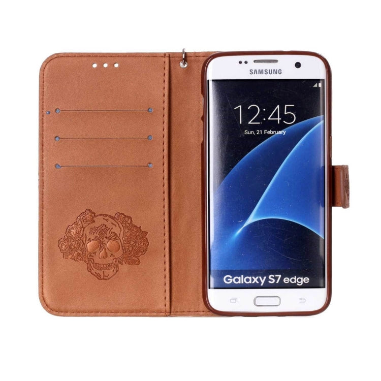 For Galaxy S7 Edge / G935 Skull Printing Horizontal Flip Leather Case with Holder & Card Slots & Wallet & Lanyard