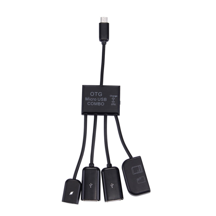 17cm Micro USB Male to Micro USB Female & Dual USB 2.0 Female & SD(HC)/TF Smart Card Reader OTG Charge HUB Cable for Galaxy S3/S4/S5/S6, Tab 3 8.0, Sony Xperia NX-02D/ Acro HD / S Series, Android Phone(Black)