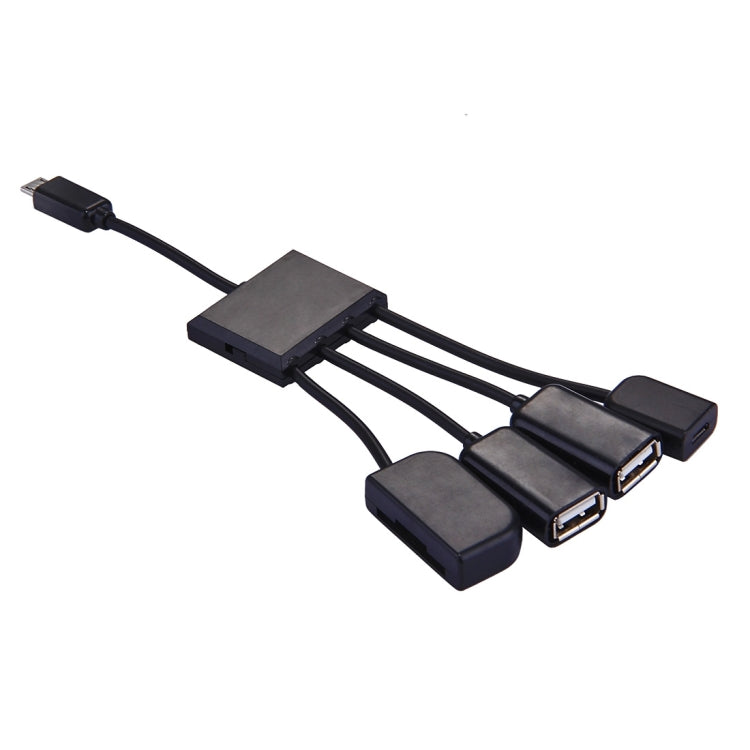 17cm Micro USB Male to Micro USB Female & Dual USB 2.0 Female & SD(HC)/TF Smart Card Reader OTG Charge HUB Cable for Galaxy S3/S4/S5/S6, Tab 3 8.0, Sony Xperia NX-02D/ Acro HD / S Series, Android Phone(Black)