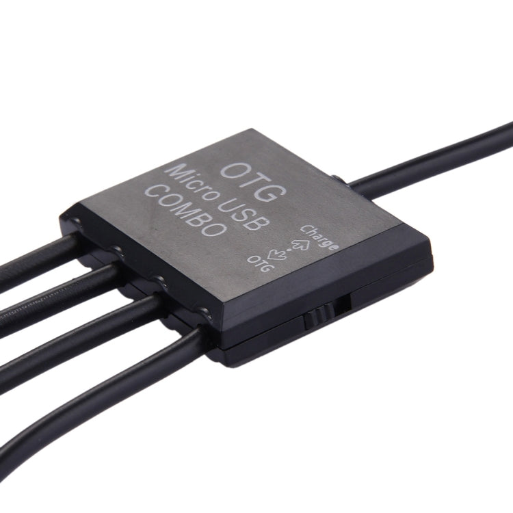 17cm Micro USB Male to Micro USB Female & Dual USB 2.0 Female & SD(HC)/TF Smart Card Reader OTG Charge HUB Cable for Galaxy S3/S4/S5/S6, Tab 3 8.0, Sony Xperia NX-02D/ Acro HD / S Series, Android Phone(Black)