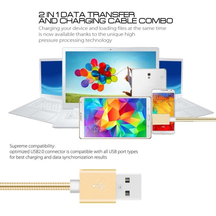 1m Micro USB to USB 2.0 Flexible Metal Data Sync Charging Cable