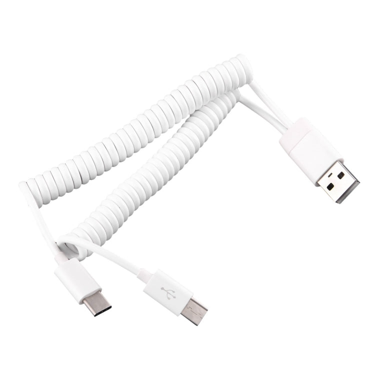 1m 2 USB-C / Type-C Ports to USB 2.0 Sync Data / Charger Spring Coiled Cable, For Galaxy S8 & S8 + / LG G6 / Huawei P10 & P10 Plus / Xiaomi Mi6 & Max 2 and other Smartphones(White)