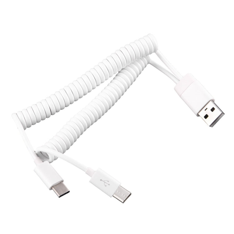1m USB-C / Type-C & Micro USB to USB 2.0 Sync Data / Charger Spring Coiled Cable, For Galaxy S8 & S8 + / LG G6 / Huawei P10 & P10 Plus / Xiaomi Mi6 & Max 2 and other Smartphones(White)