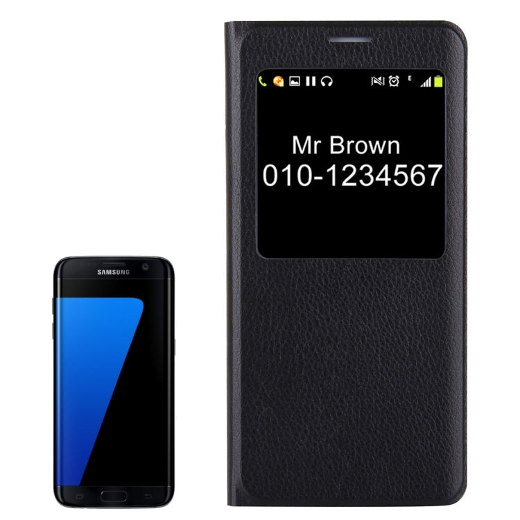 For Galaxy S7 Edge / G935 Litchi Texture Horizontal Flip Leather Case with Call Display ID