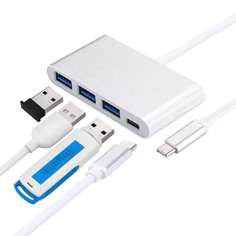 4 in 1 3 x USB 3.0 Ports & USB-C / Type-C Female to USB-C / Type-C Male Hub Splitter Adapter(Silver)