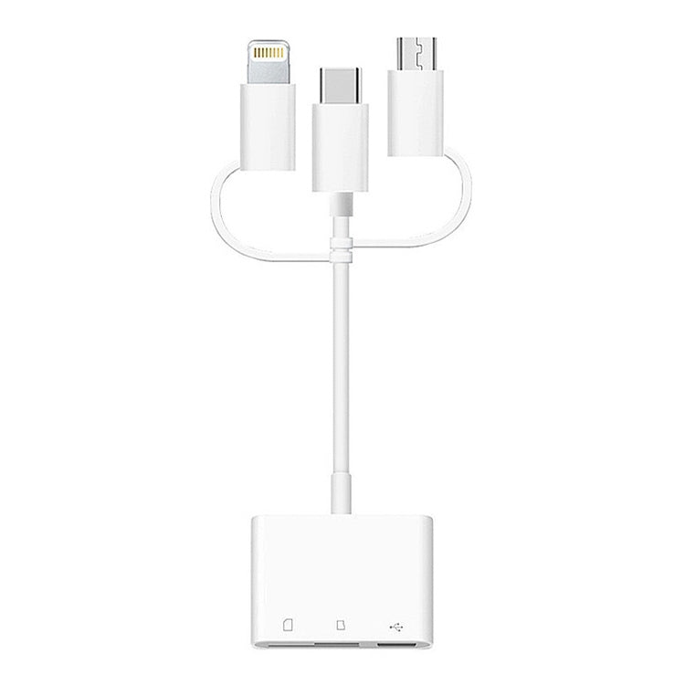 NK-103T 3 in 1 USB 2.0 + SD / TF / OTG to USB-C / Type-C + Micro USB + 8 Pin Card Reader