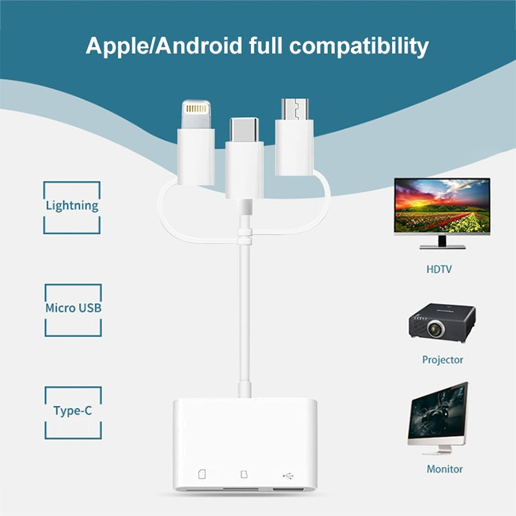 NK-103T 3 in 1 USB 2.0 + SD / TF / OTG to USB-C / Type-C + Micro USB + 8 Pin Card Reader