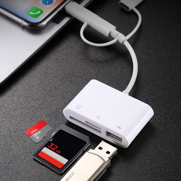 NK-103T 3 in 1 USB 2.0 + SD / TF / OTG to USB-C / Type-C + Micro USB + 8 Pin Card Reader