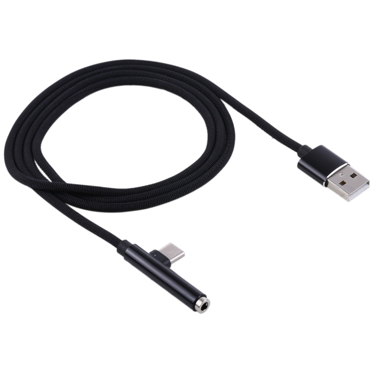 Type-C Male + USB to 3.5mm Female Cloth Earphone Audio Adapter Cable