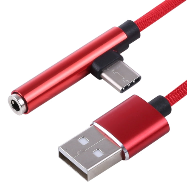 Type-C Male + USB to 3.5mm Female Cloth Earphone Audio Adapter Cable