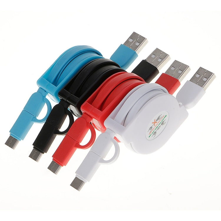 1m 2A Two in One Retractable Micro USB to Type-C Data Sync Charging Cable, For