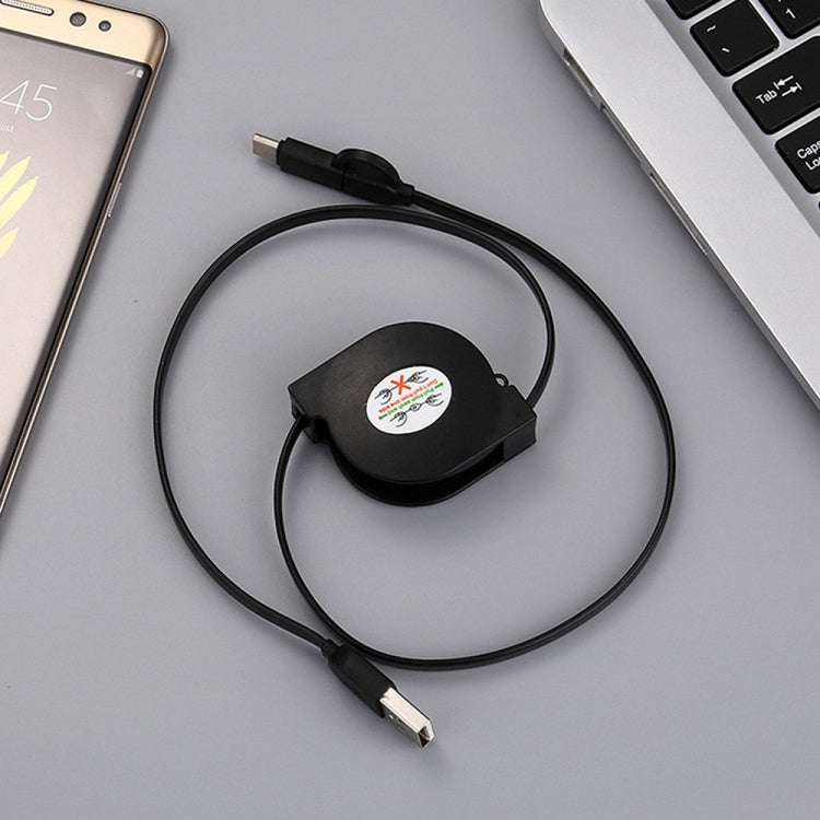 1m 2A Two in One Retractable Micro USB to Type-C Data Sync Charging Cable, For